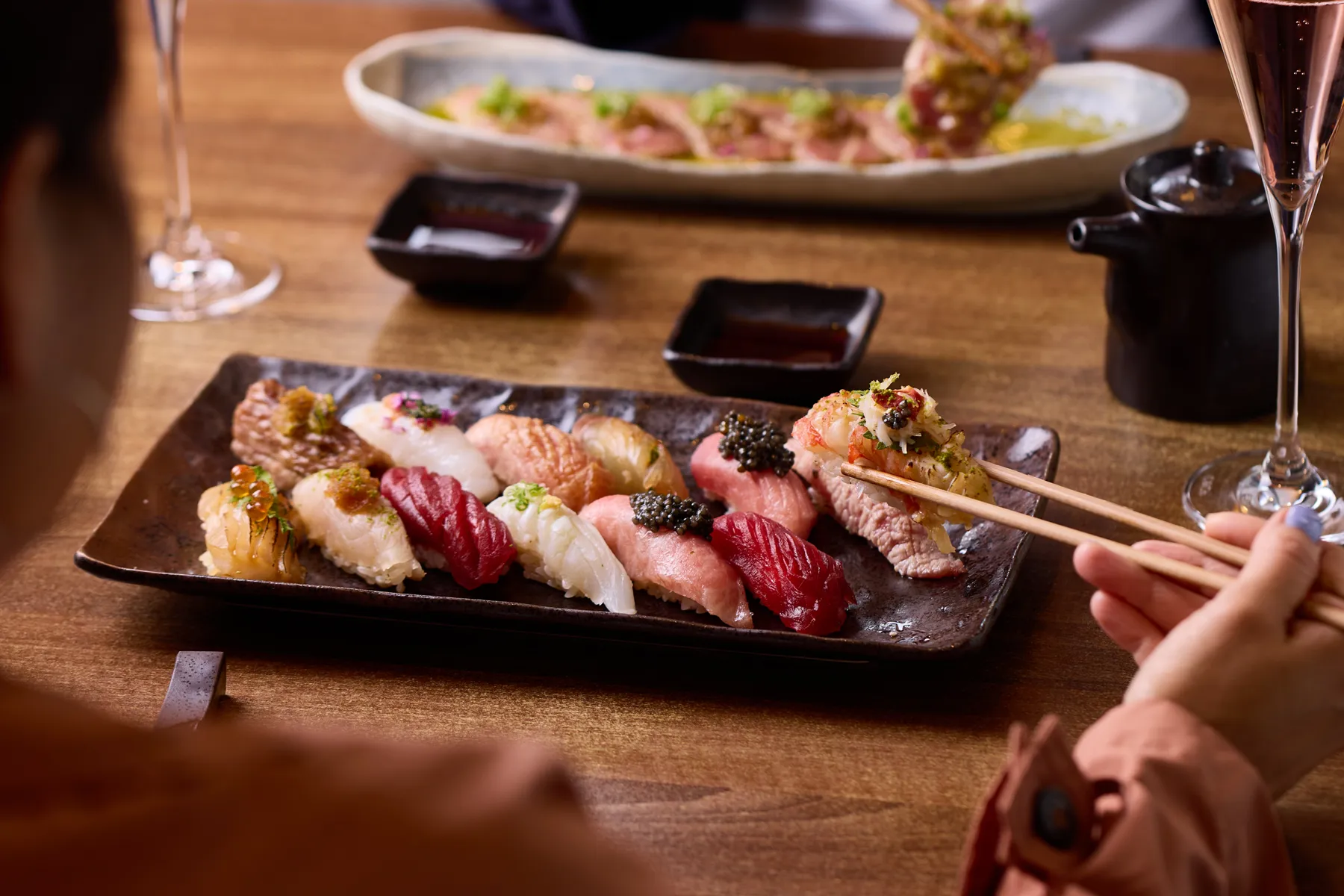 Nigiri sushi at table